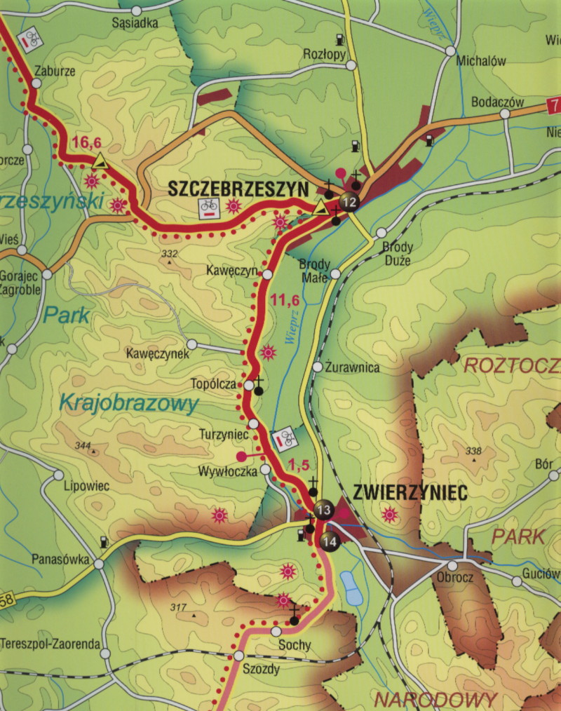 Mapa centralnego szlaku rowerowego